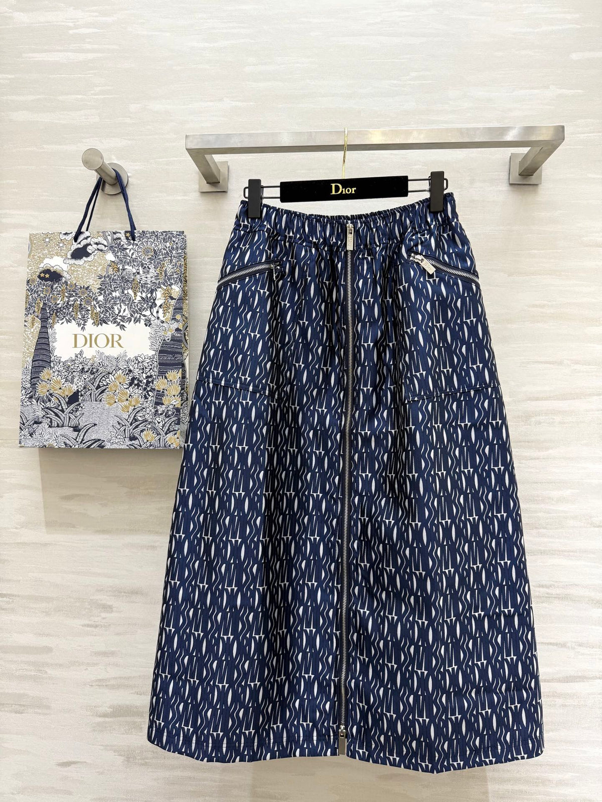 CD 2025 Letter Long Skirt Blue Jacquard Canvas