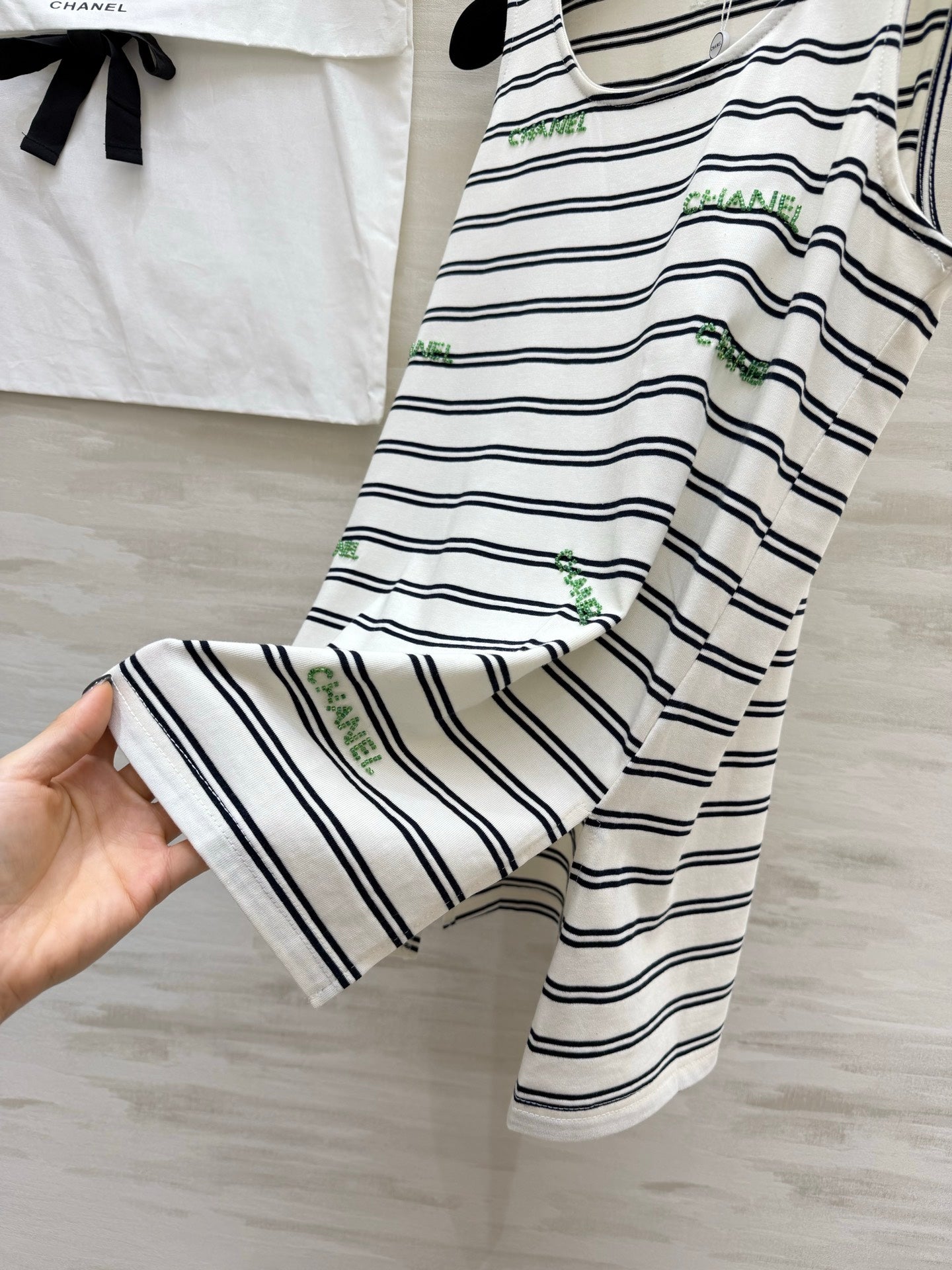 Chanel 2026 Striped Embroidered Vest White Black Cotton 213363
