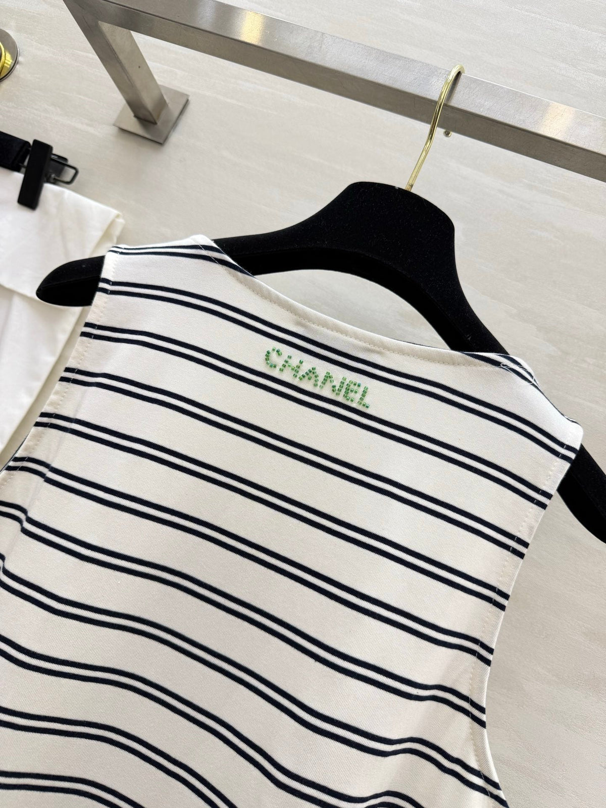 Chanel 2026 Striped Embroidered Vest White Black Cotton 213363