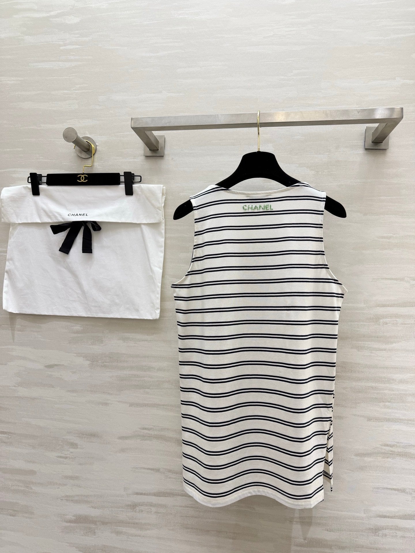 Chanel 2026 Striped Embroidered Vest White Black Cotton 213363