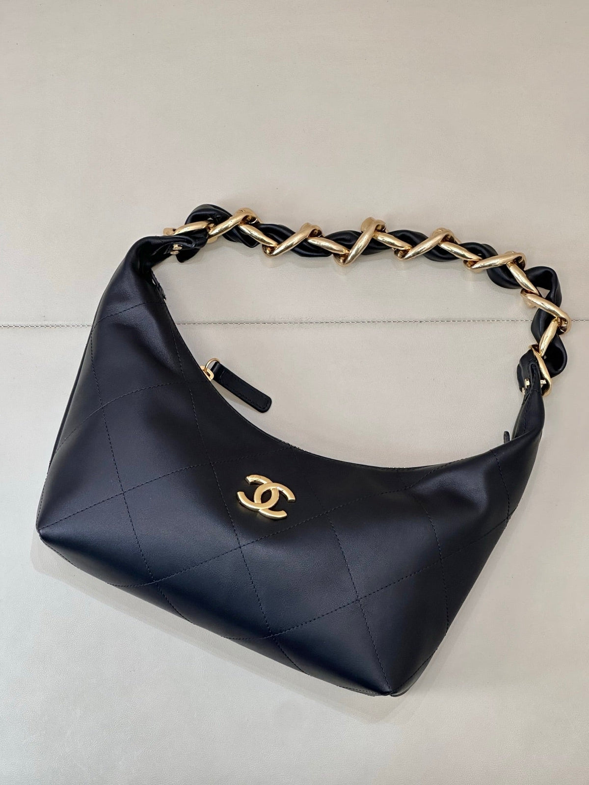 CC 2025 Hobo Bag Black Lambskin Gold Hardware 296891