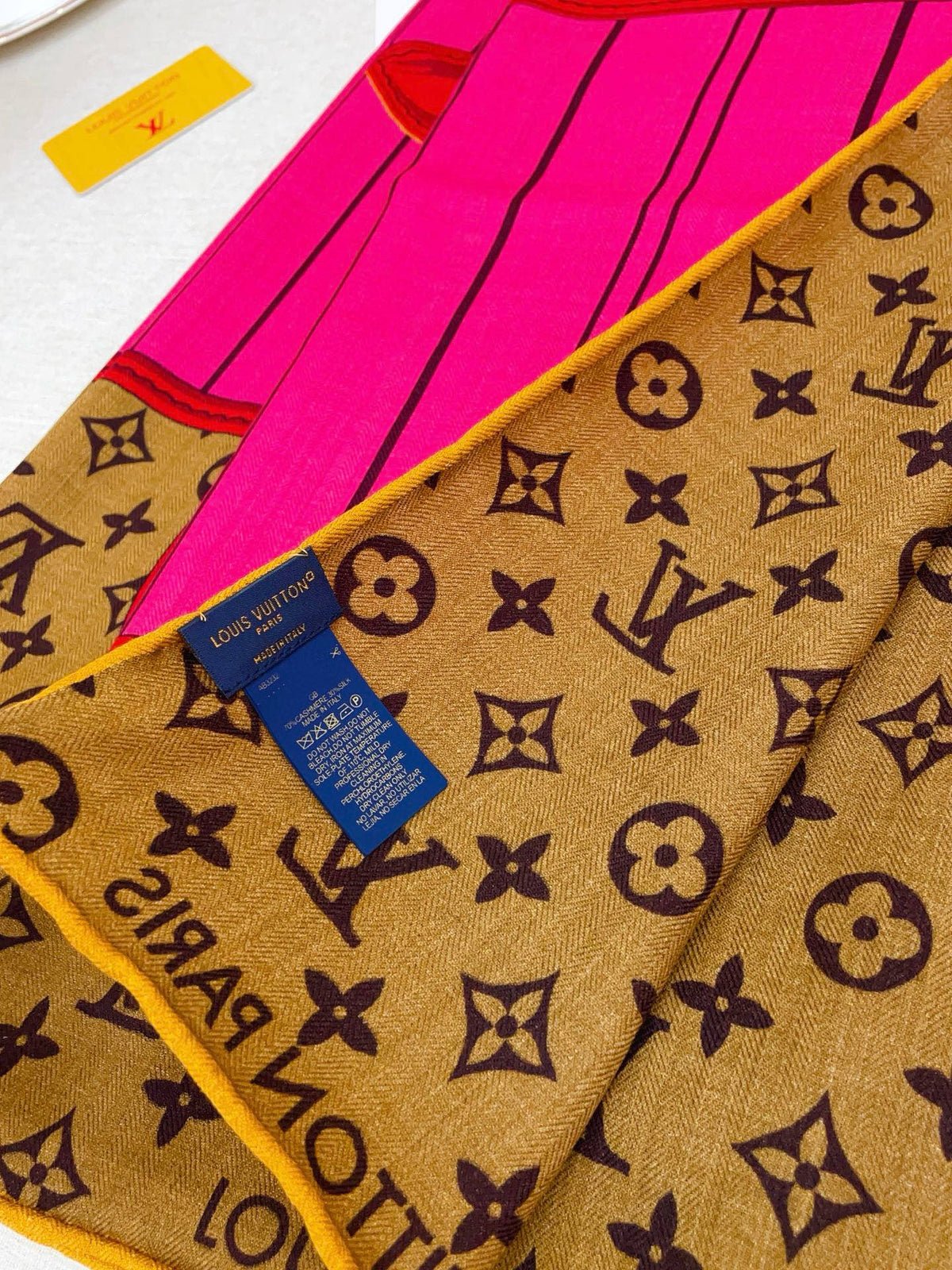 LV Double-sided Scarf 140cm Pink Camel Cashmere 971050