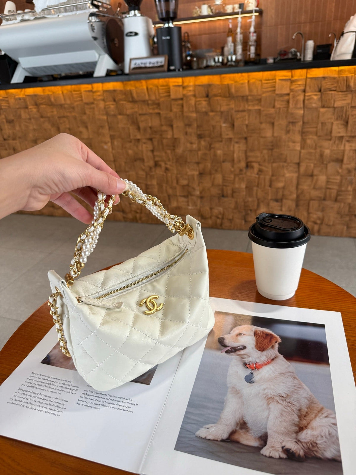Chanel Kelly 2026 Pearl Chain Lunch Box 23.5 White Sheepskin