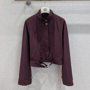 Loewe 25 Stand Collar Short Trench Coat Burgundy Red Cotton Nylon 224272