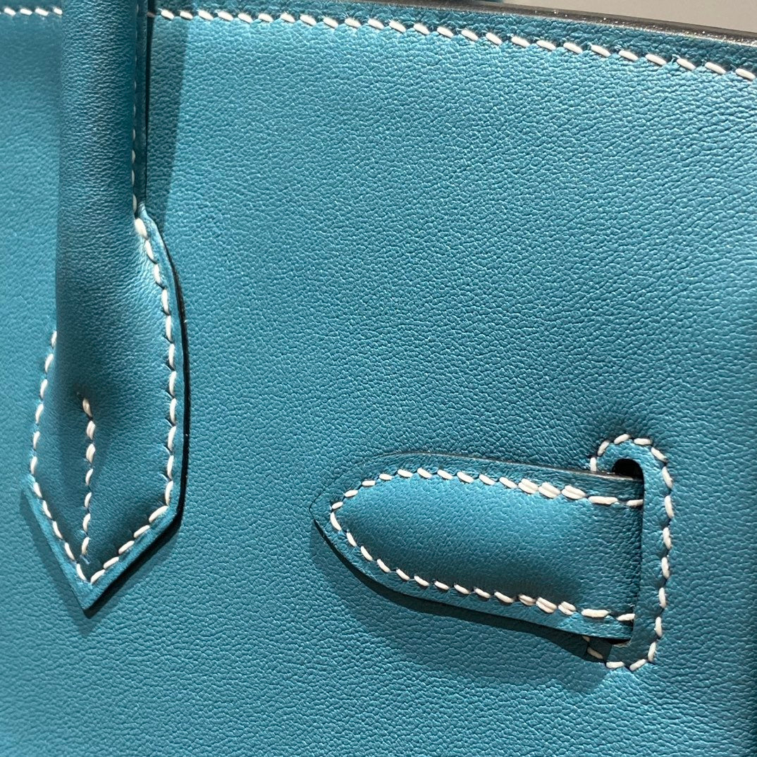HM Shoulder Birkin 29cm Blue Denim Swift Leather Silver Hardware