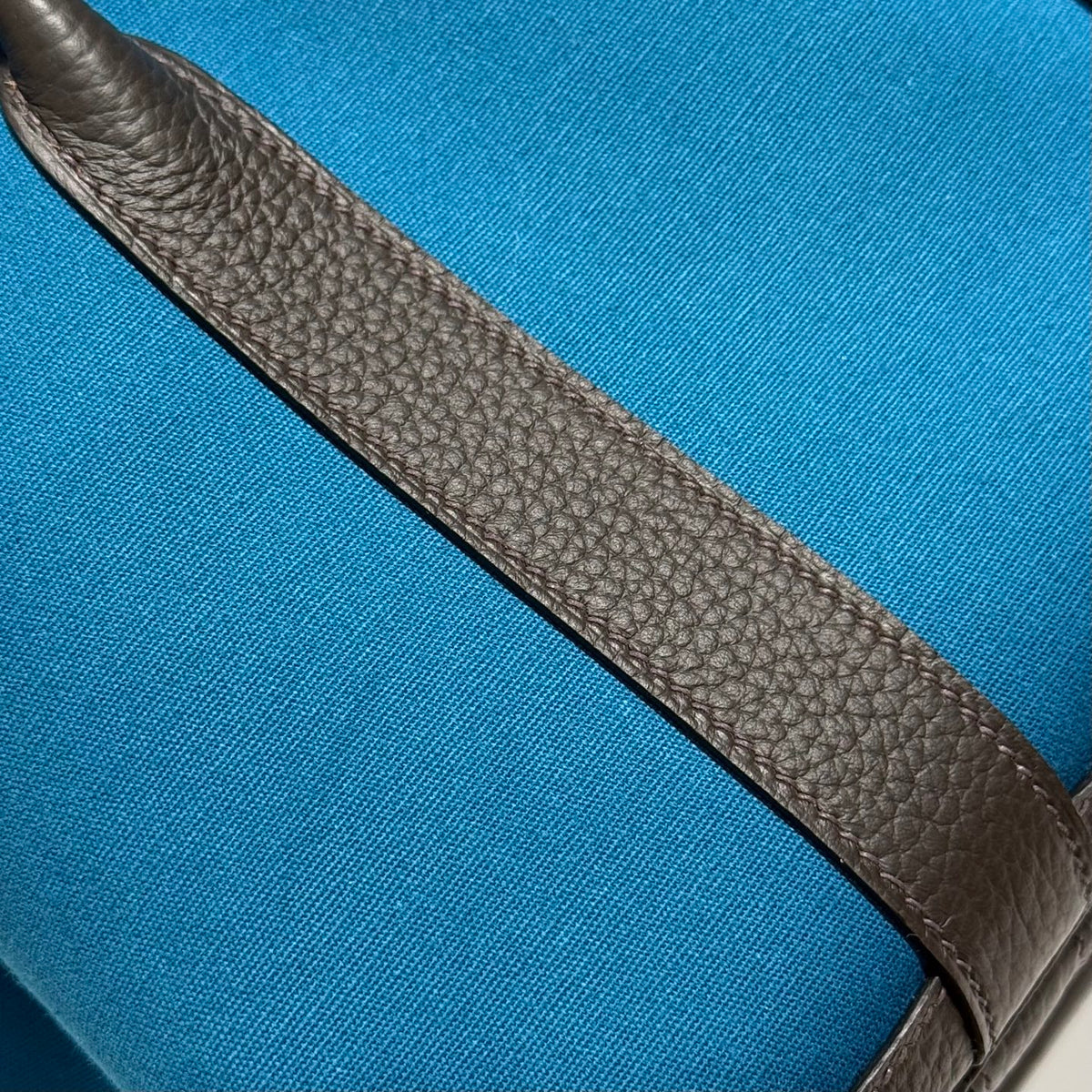 HM Garden Party 30cm Bag Chocolate Togo Blue Canvas