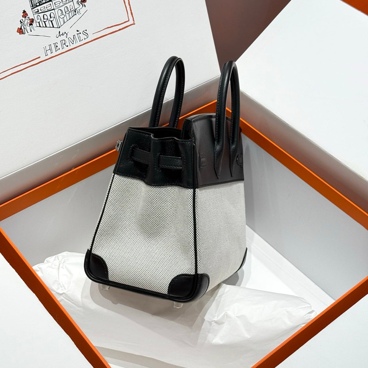 HM Birkin 25cm Black Swift Dark Grey Canvas Silver Hardware