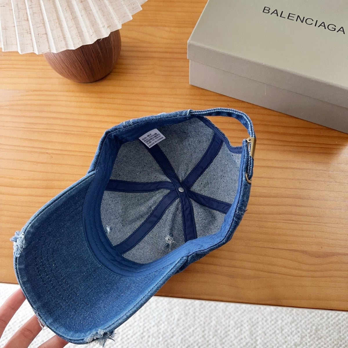 Balenciaga Baseball Cap with Embroidered Letters Blue Denim Cotton 262212