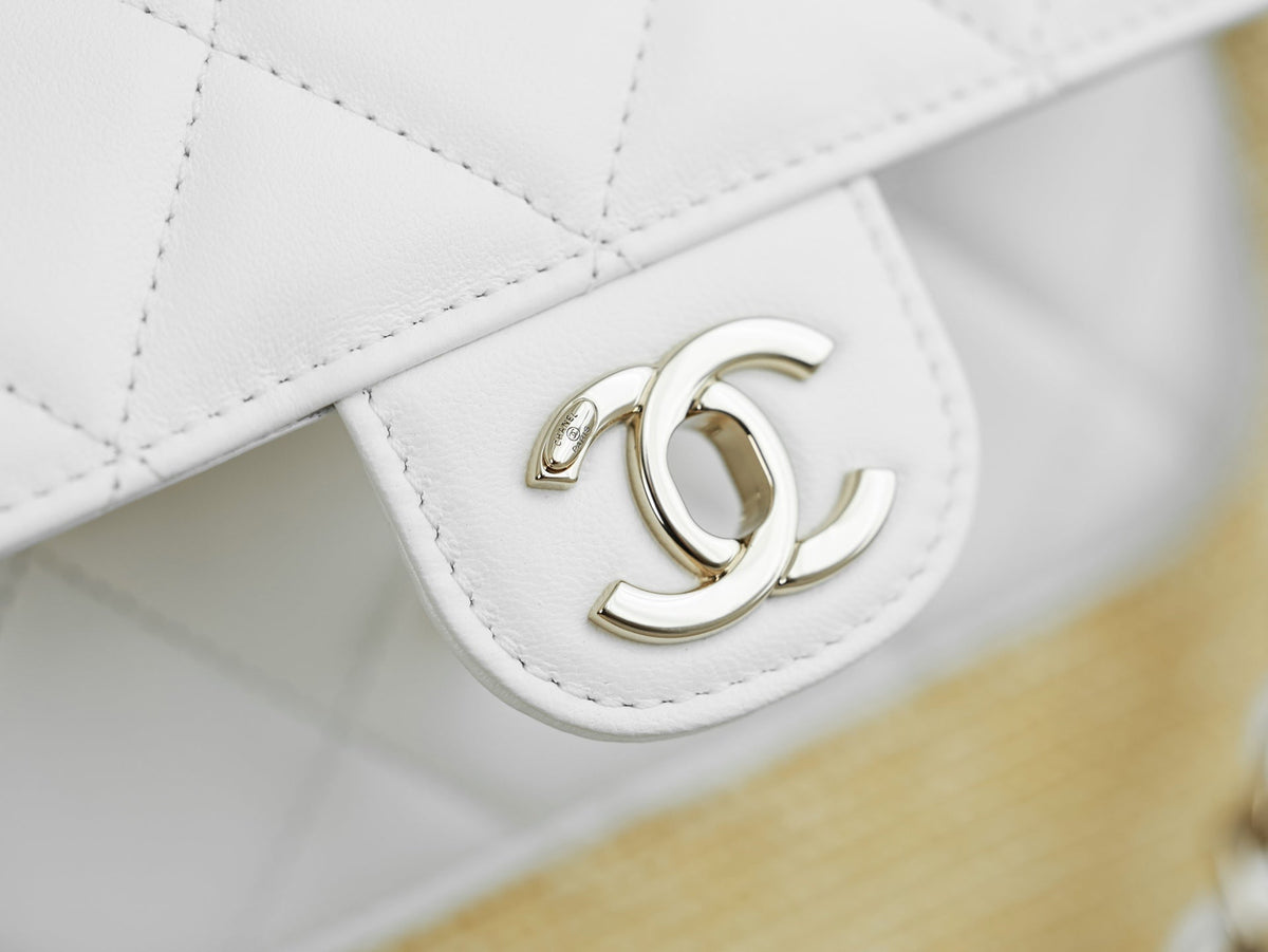 Chanel 2026 Shopping Bag 53cm Beige White Straw Lambskin
