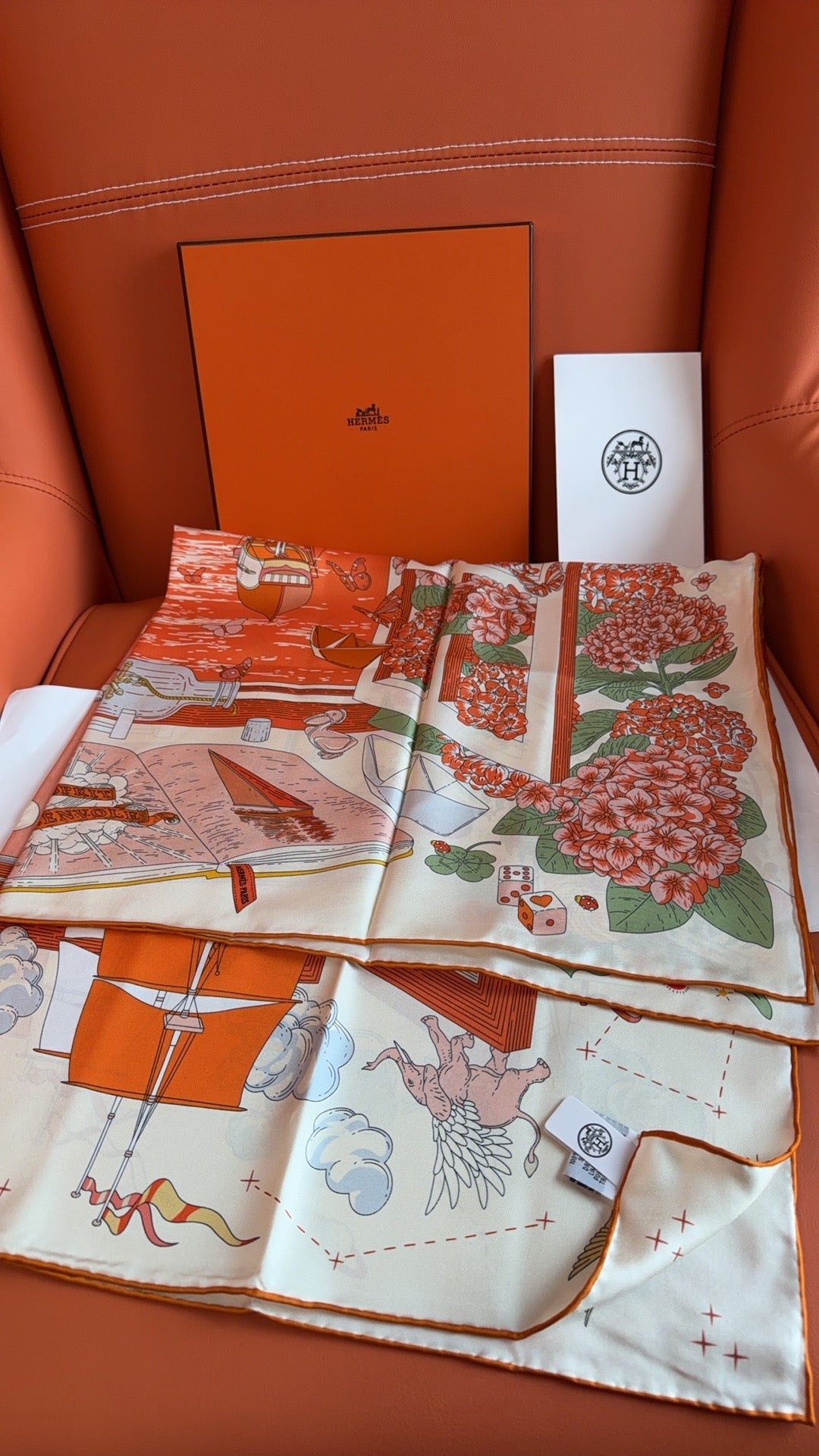 HM 26s 90 Scarf Orange White Colorful Mulberry Silk 153382