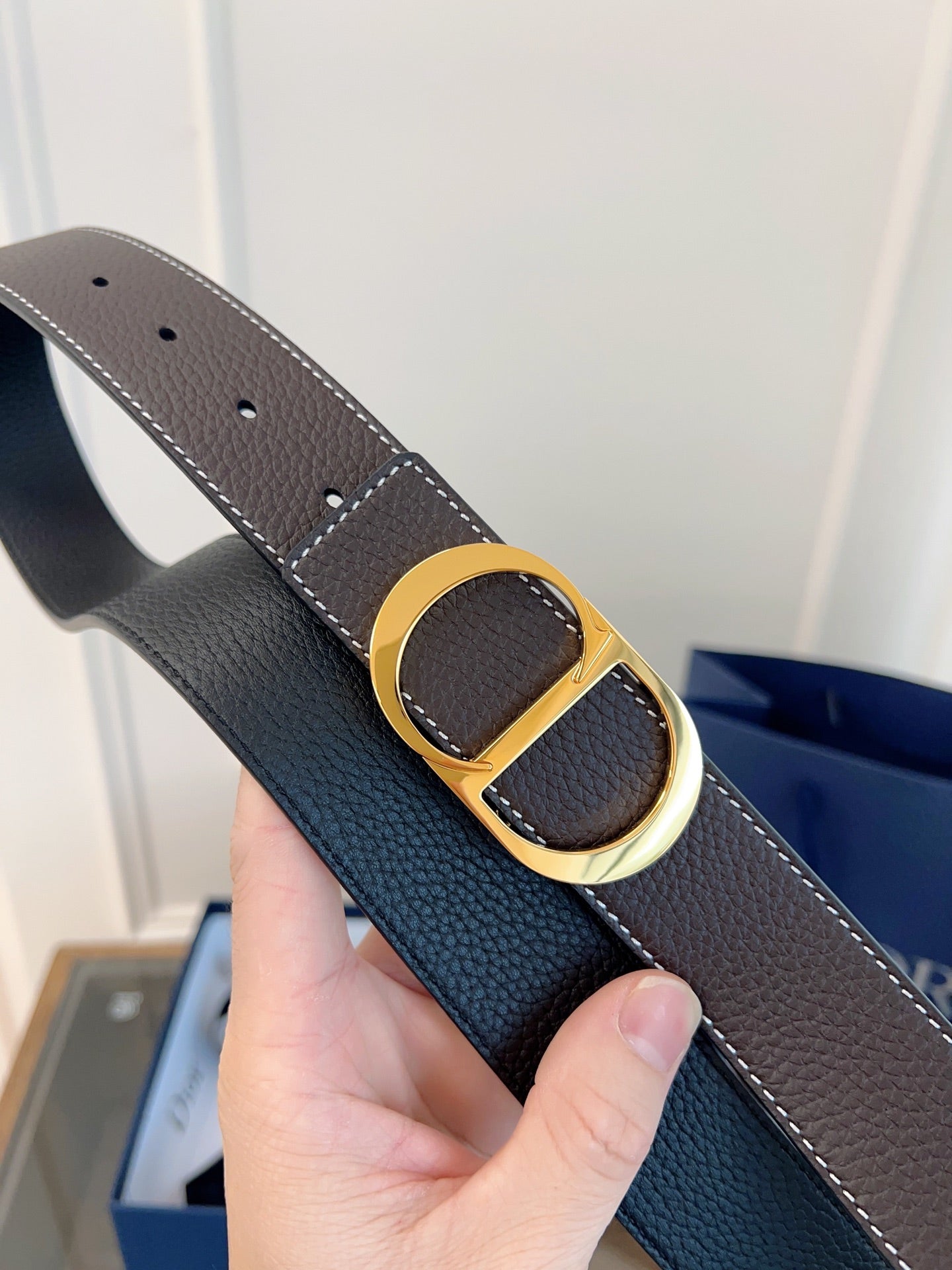 Dior 2026 CD Icon Grained Belt 35mm Brown Leather 189410
