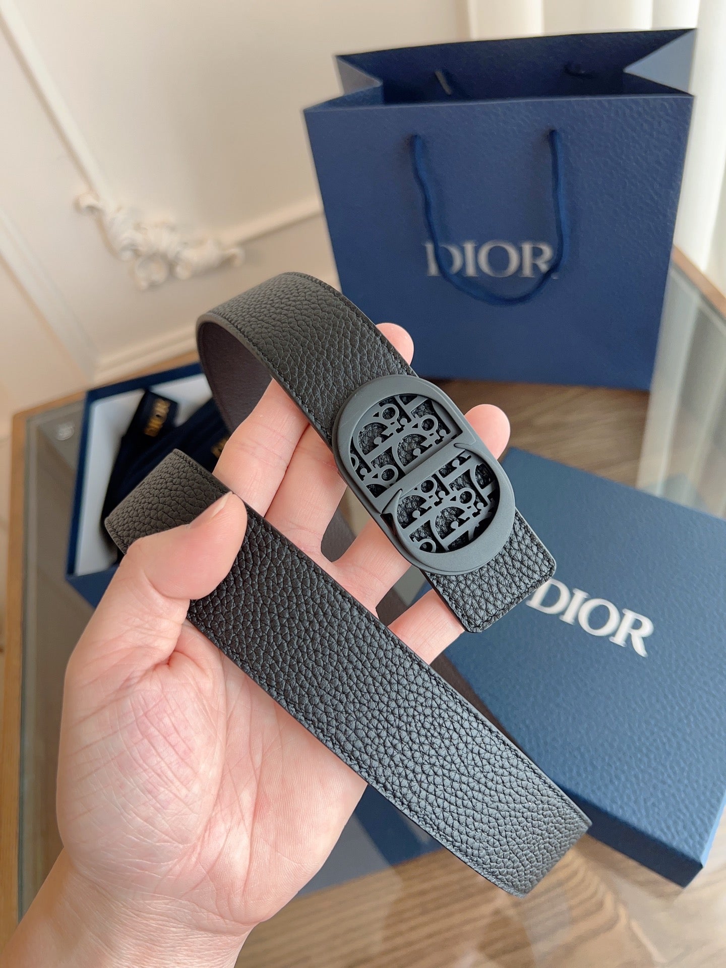 Dior 2026 Oblique CD Buckle Belt 35mm Black Leather 189408