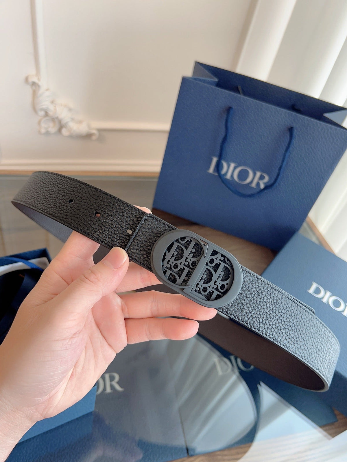 Dior 2026 Oblique CD Buckle Belt 35mm Black Leather 189408