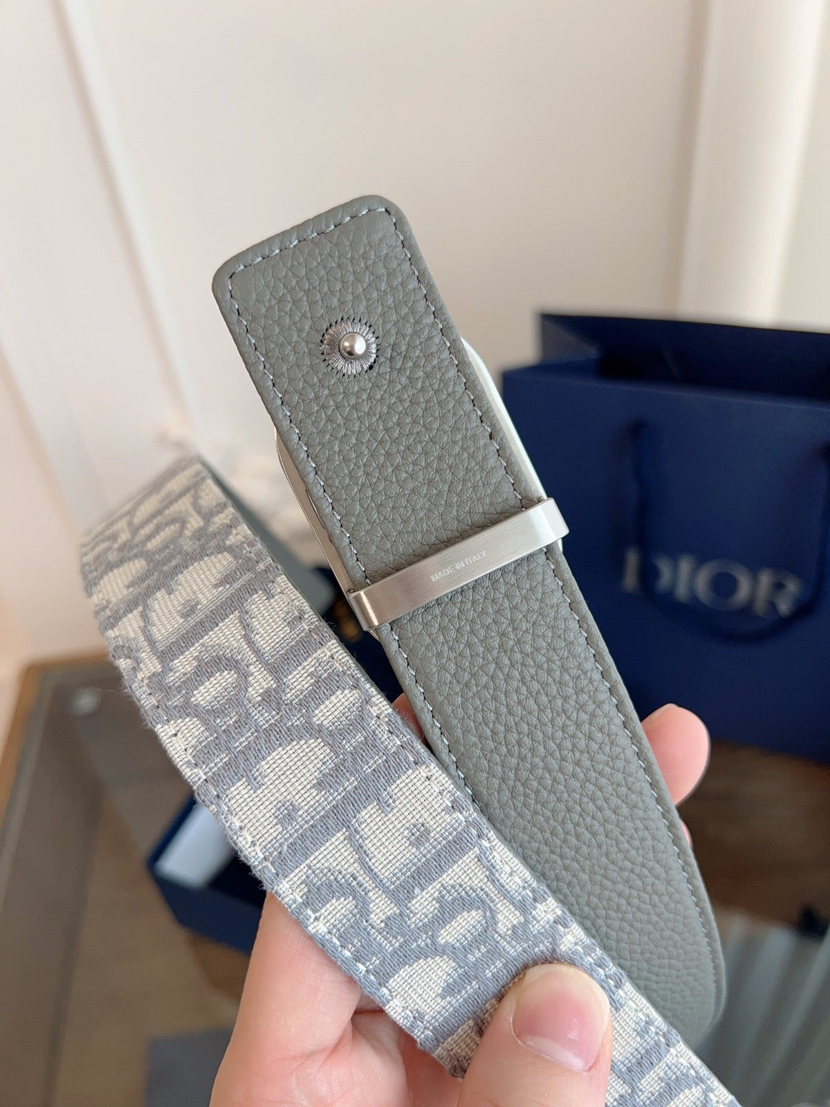 Dior 2026 Oblique CD Buckle Belt 35mm Gray Canvas 189413