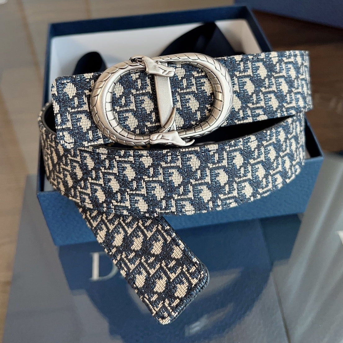 Dior 2026 Oblique Jacquard Belt 35mm Blue Canvas 189412