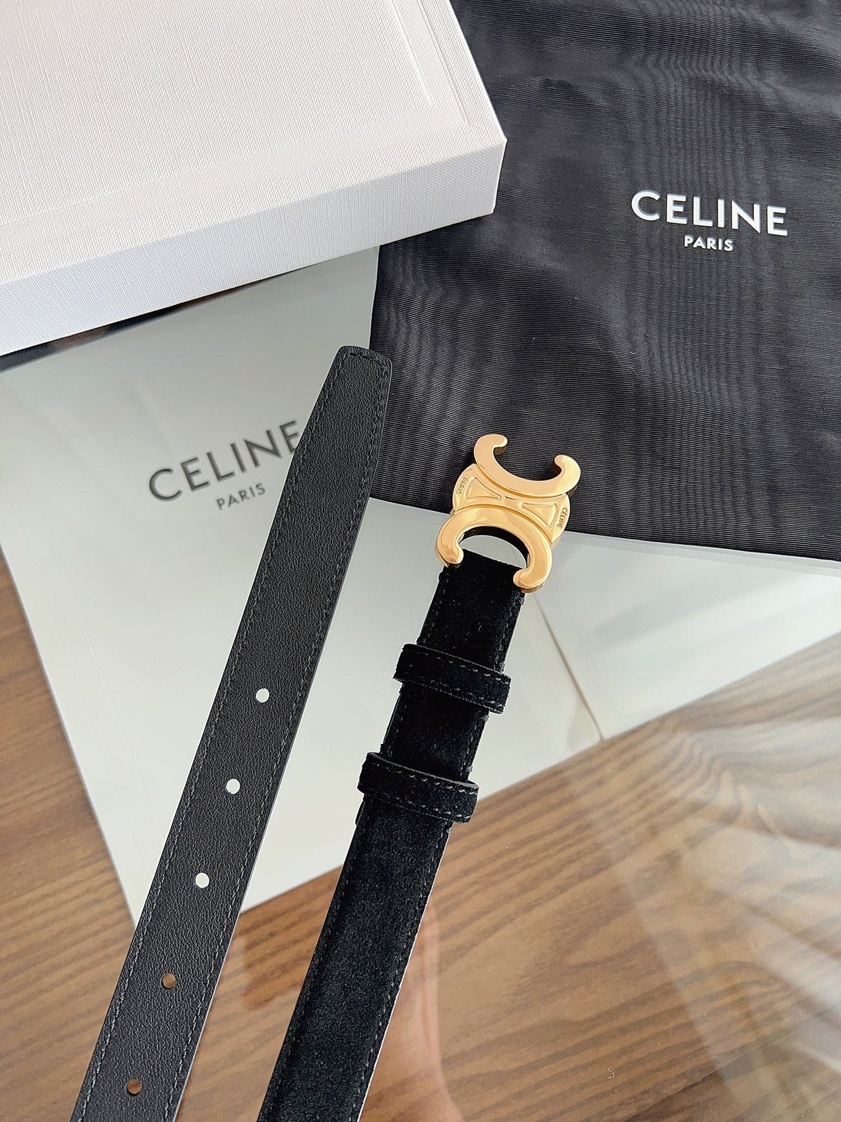 CL Gold 25mm Triomphe Black Suede 616258