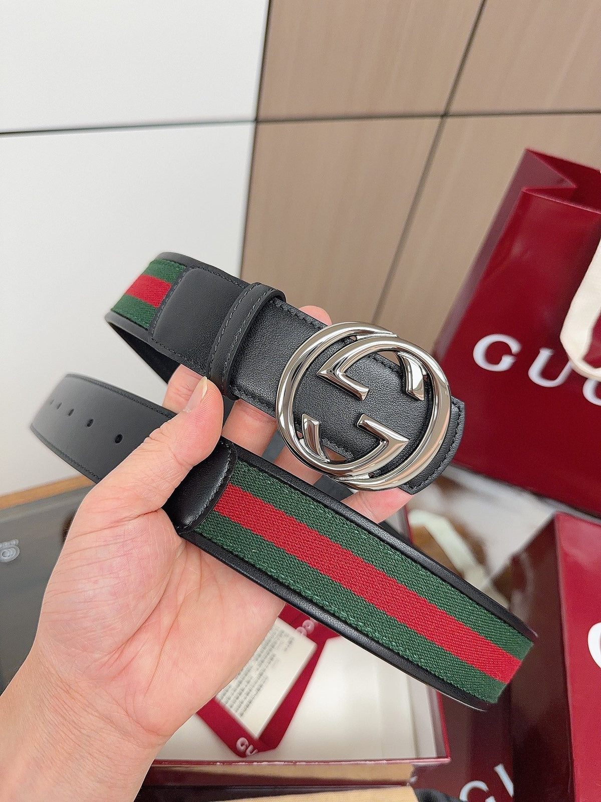 Gucci 2026 GG Buckle Web Belt 40mm Canvas Leather 215509