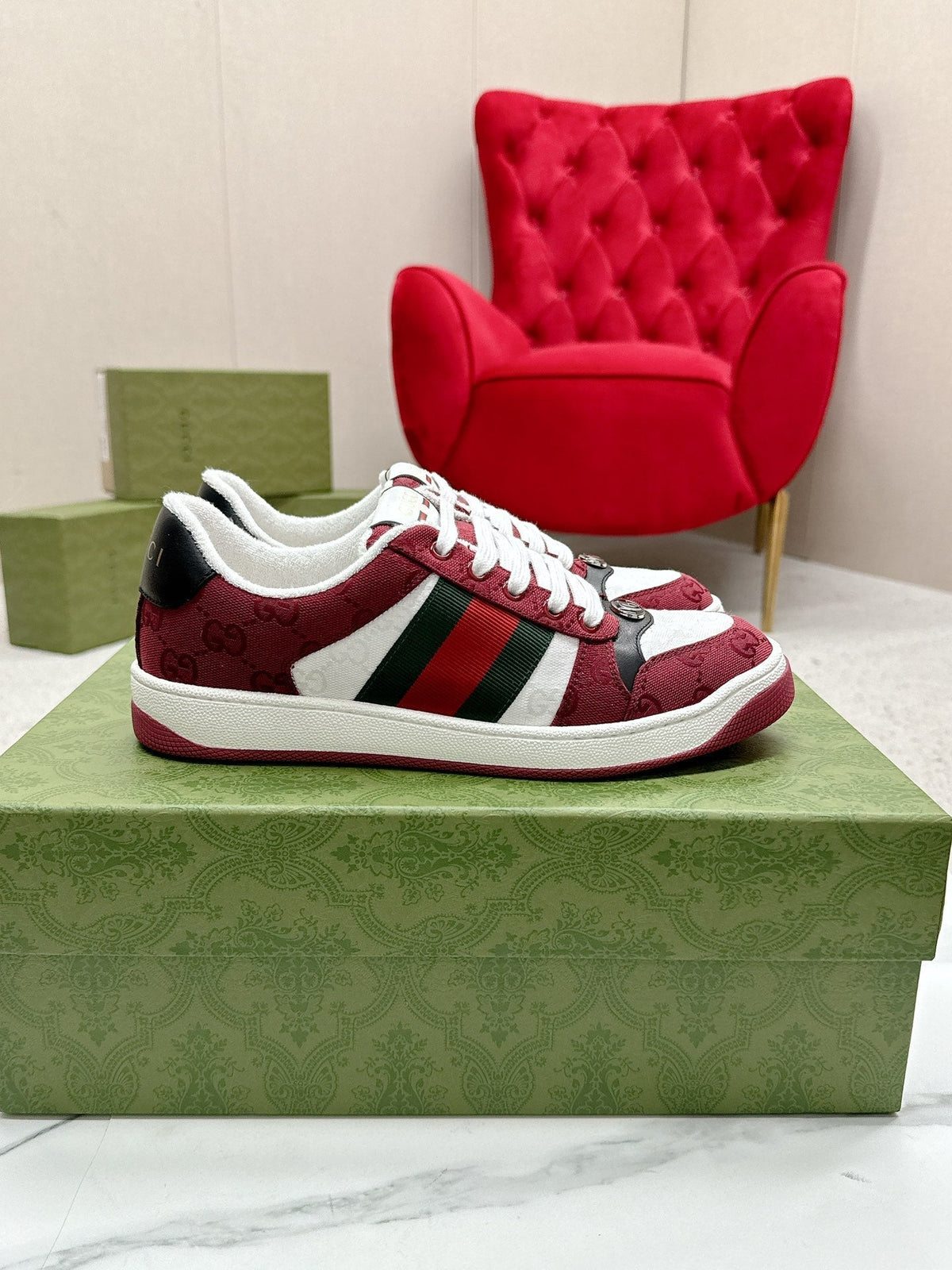GG Sneaker Burgundy White Canvas