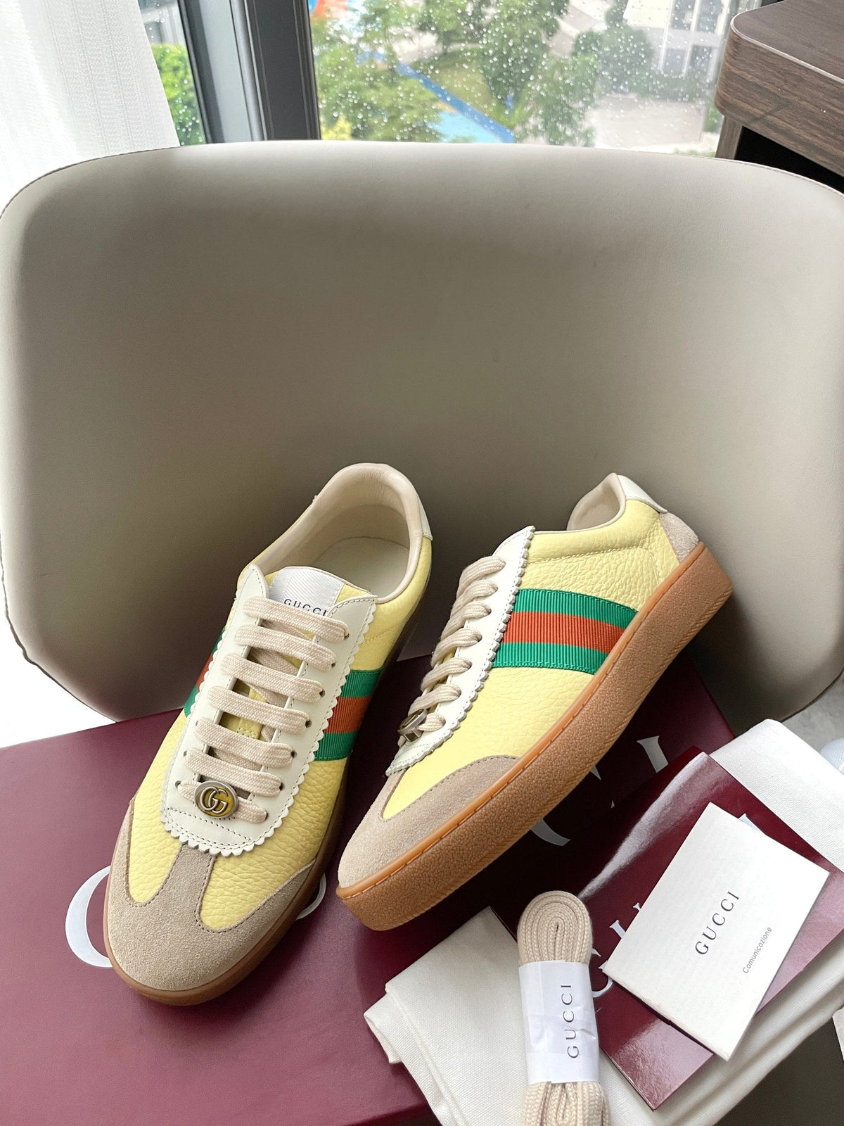 GG 26 Sneaker Light Yellow Beige Suede Cowhide 632806