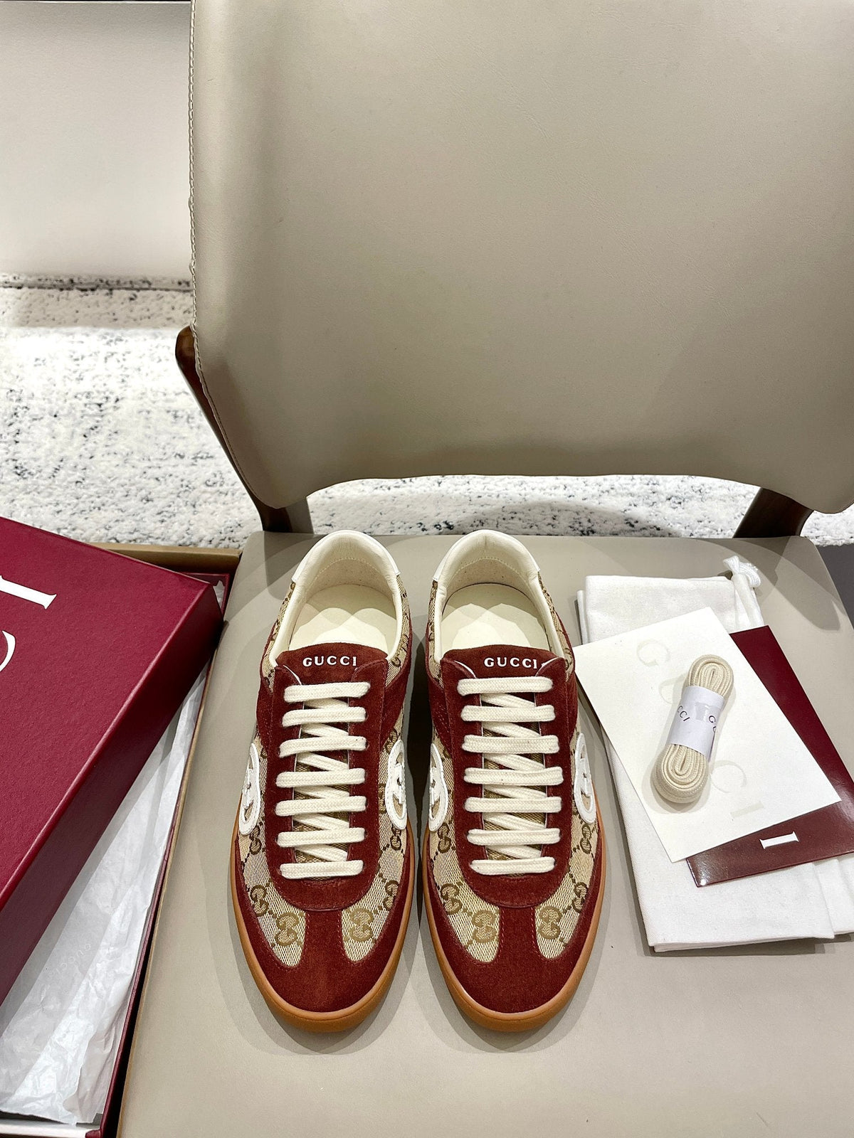 GG 26 Sneaker Dark Red Canvas Suede 632817