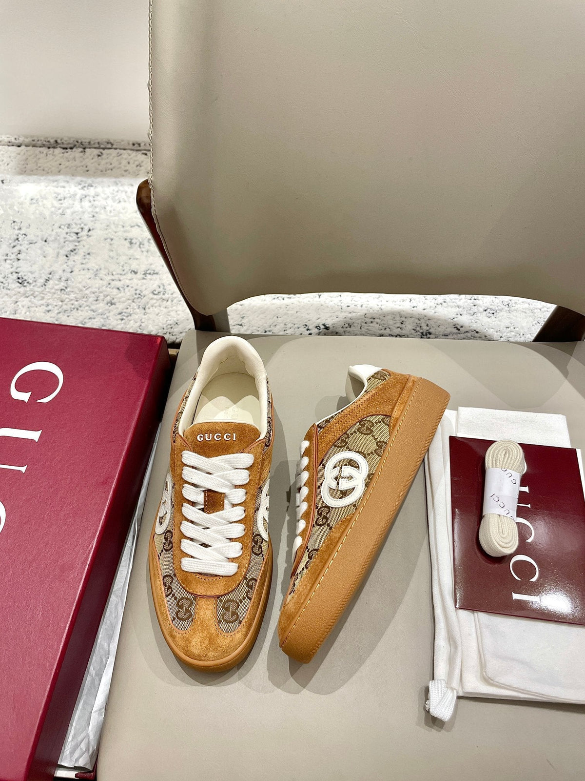 GG 26 Sneaker Camel Brown Canvas Suede 632820