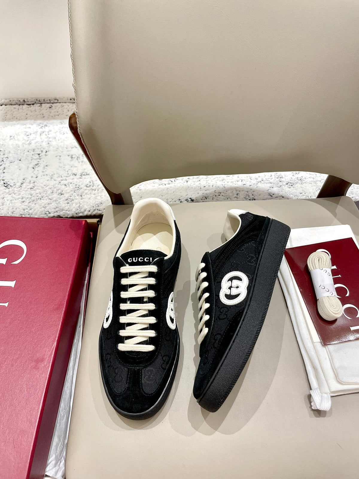 GG 26 Sneaker Black Monogram Suede Sheepskin 632815