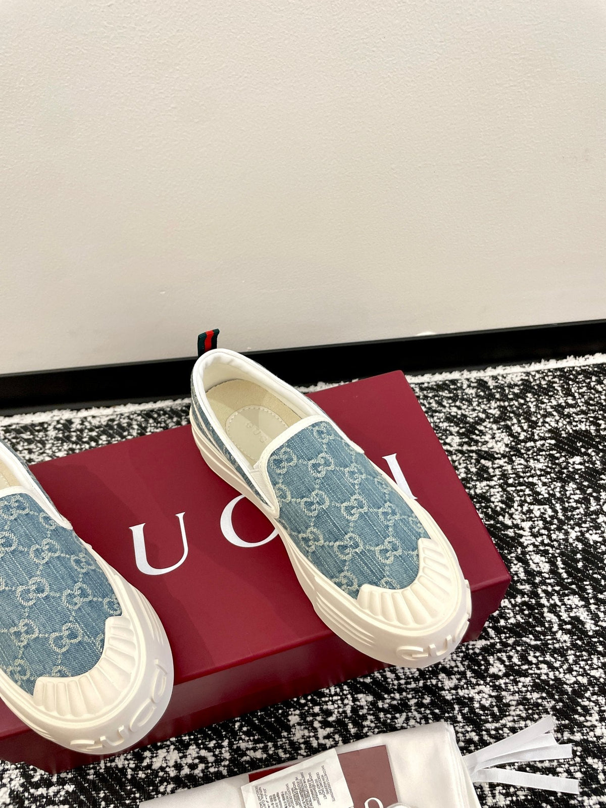 GG 26 Platform Loafers Light Blue White Monogram Denim 632827