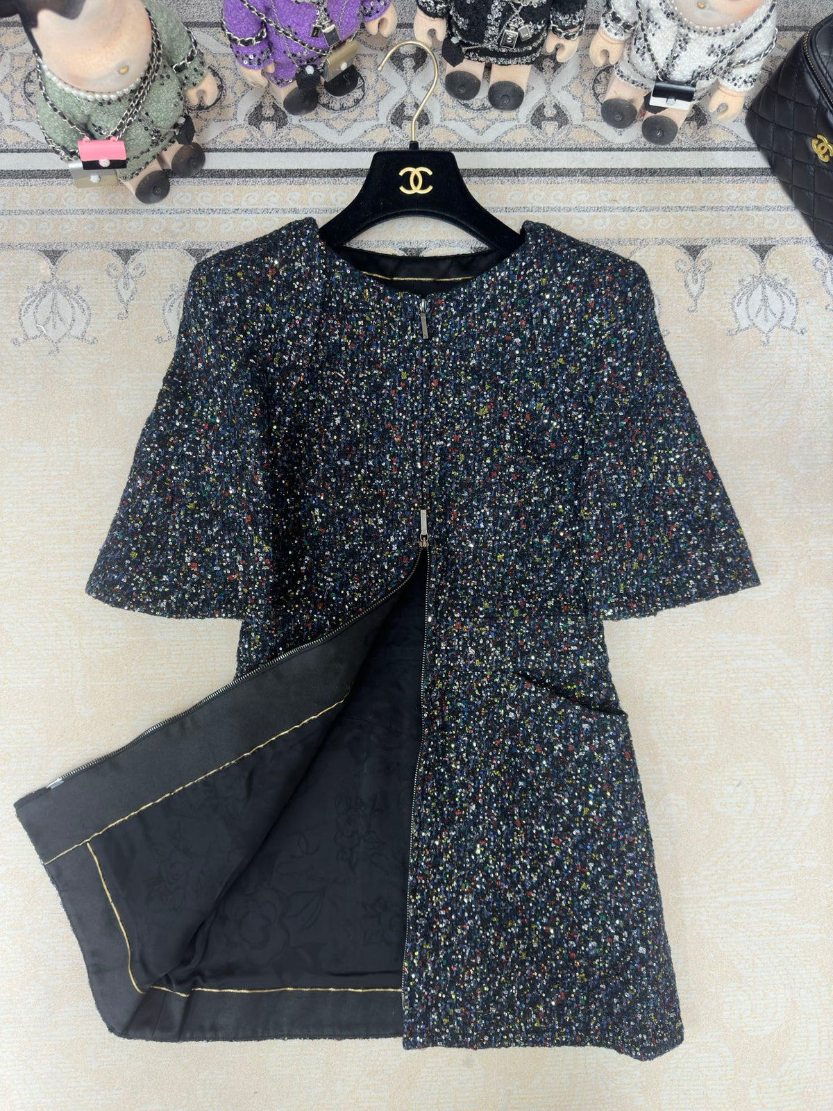 CC Tweed Short Sleeve Dress  Multicolor Polyester Polyamide 251864