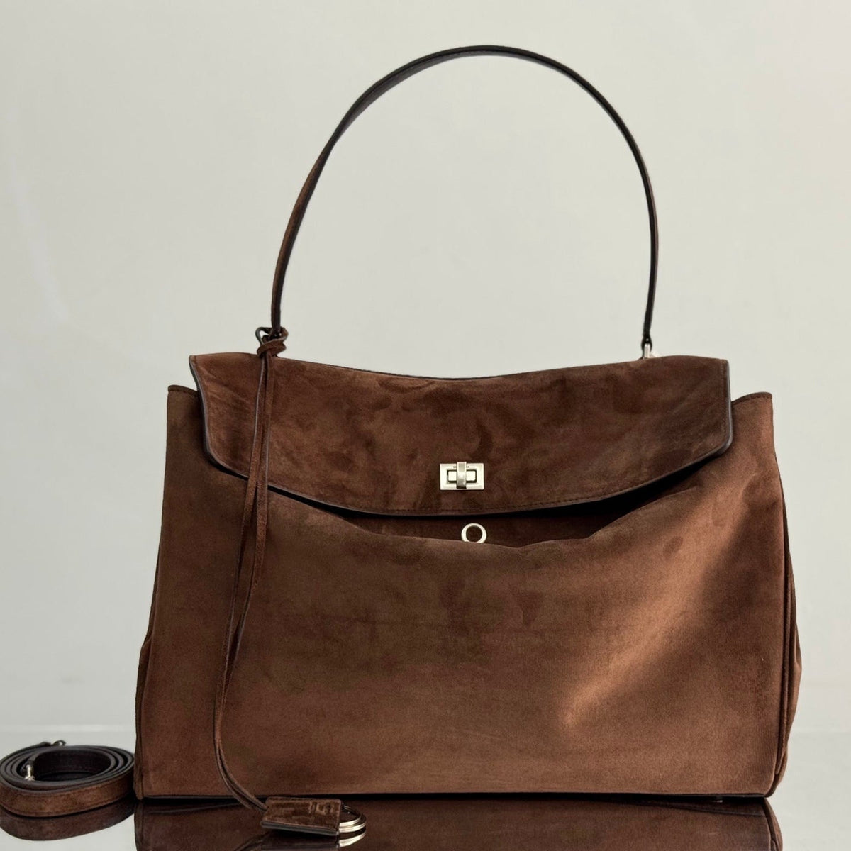 Balenciaga Large Rodeo Bag 40 Coffee Brown Suede Sliver Hardware