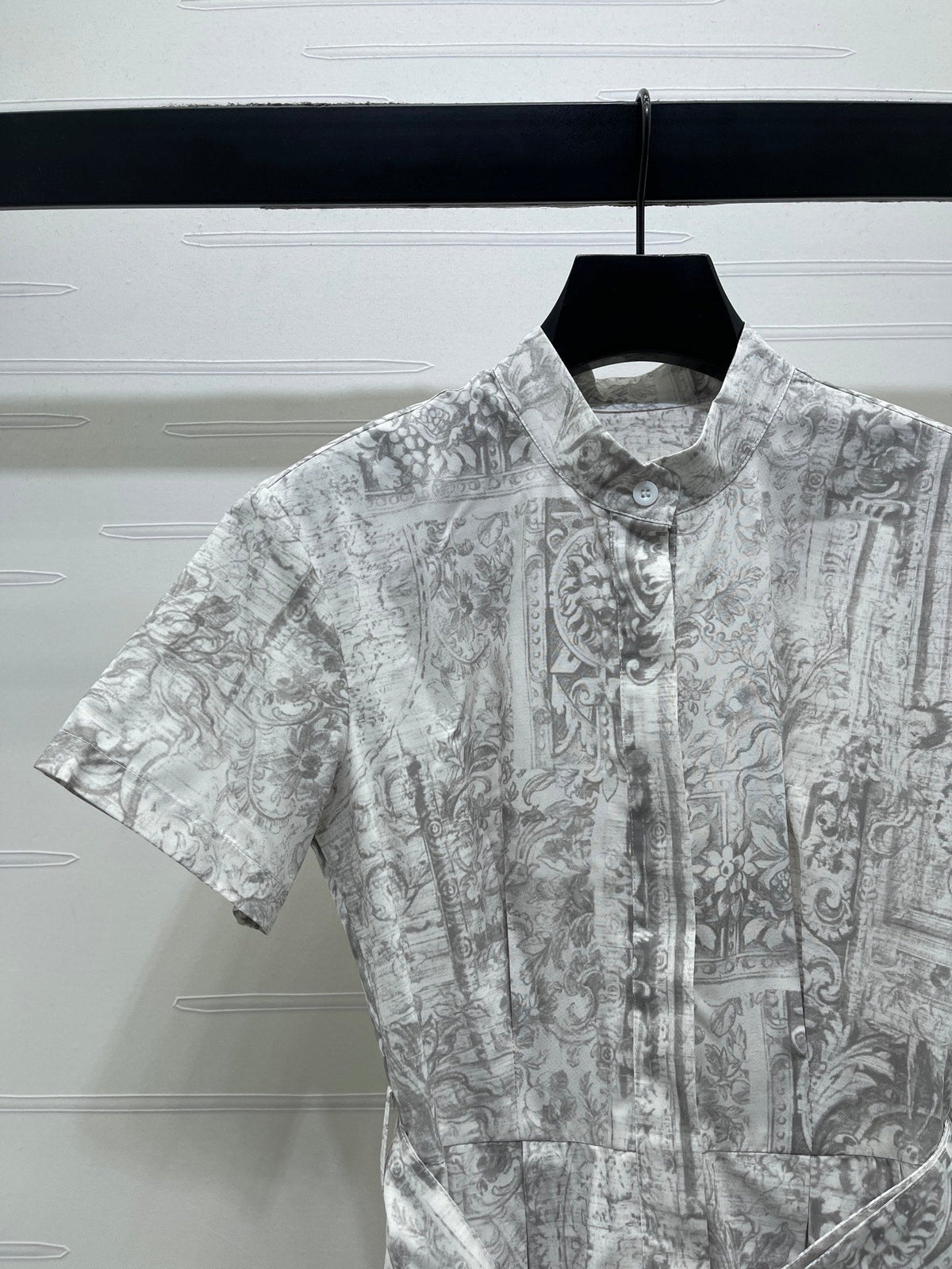 Dior 2026 Printed Short-Sleeve Dress White Grey Polyester