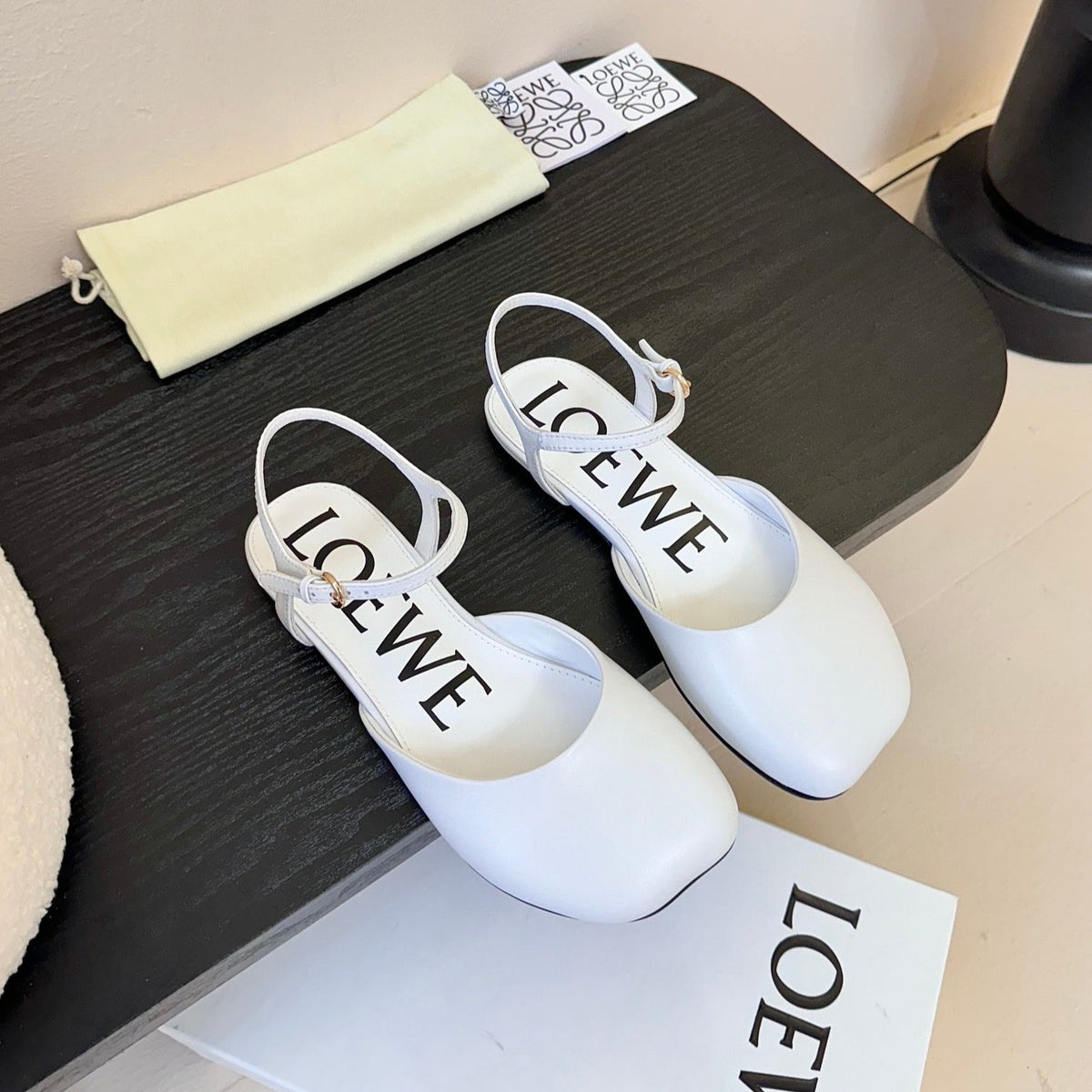 Loewe 25 Toy Ankle Strap Ballet Flat White Calfskin