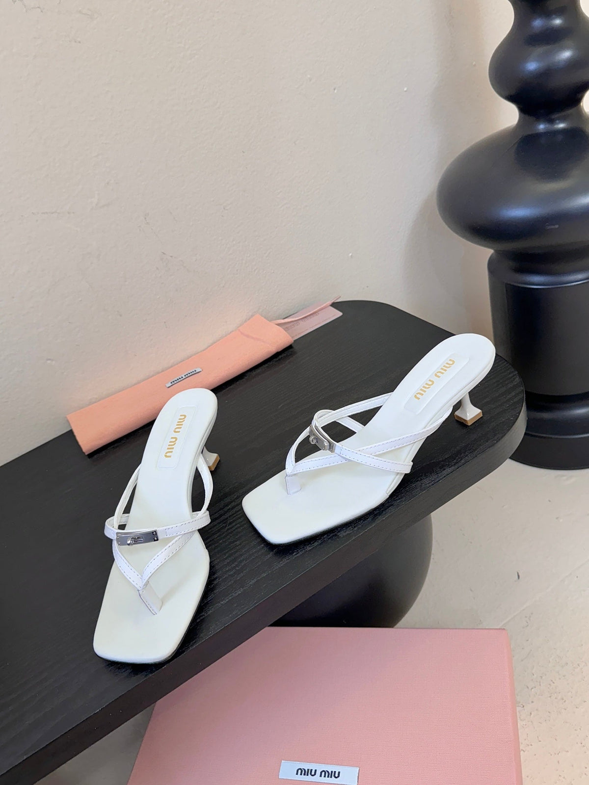 MIU High Heeled Sandals 50 White Sheepskin 627364