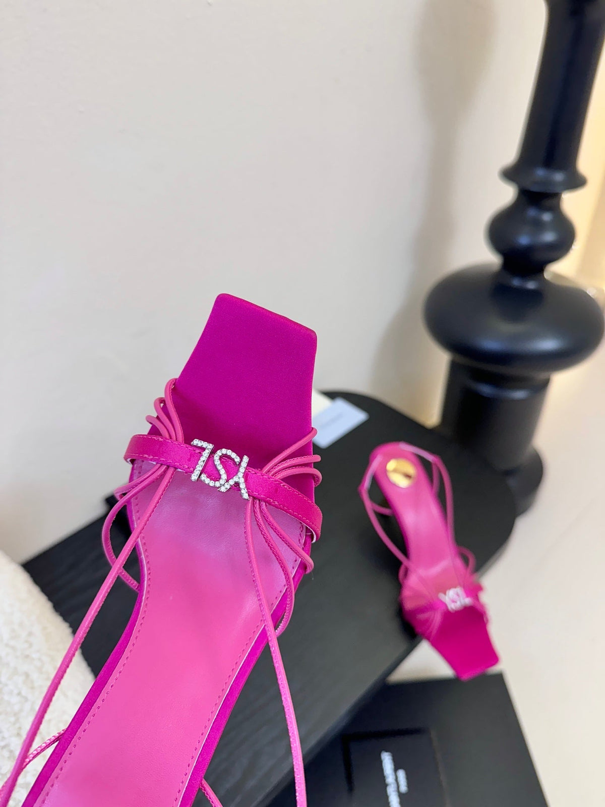 YSL 26ss Square Toe Sandals 70 Bright Pink Silk Sheepskin 651707