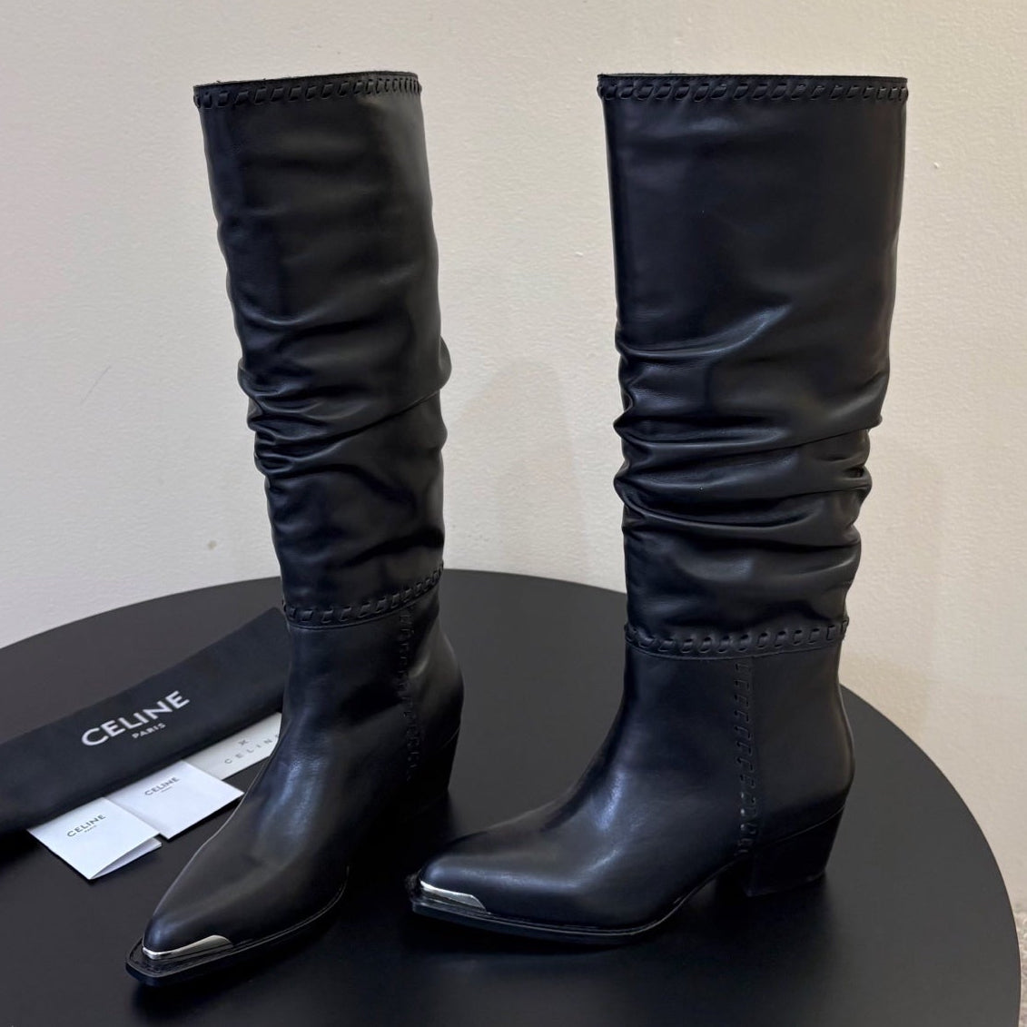 Celine 2026 Western Knee-High Boots 50mm Suede Leather 104847