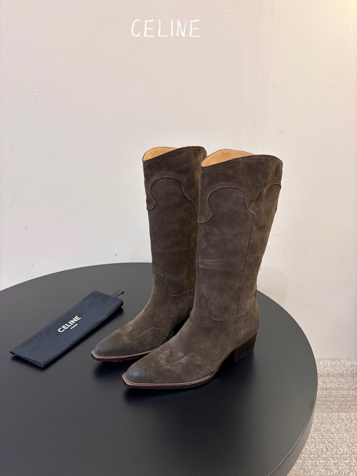Celine 2026 Embroidered Mid-Calf Boots 50mm Calfskin Suede 104856