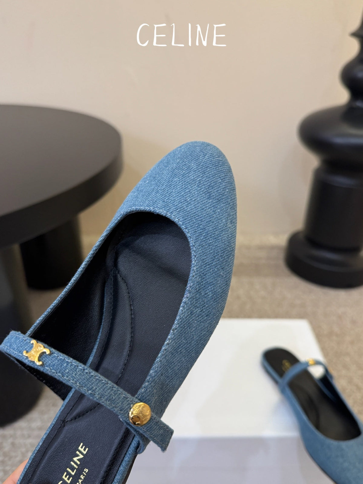 Celine 2026 Arc De Triomphe Flat Mule Calfskin Denim 104875