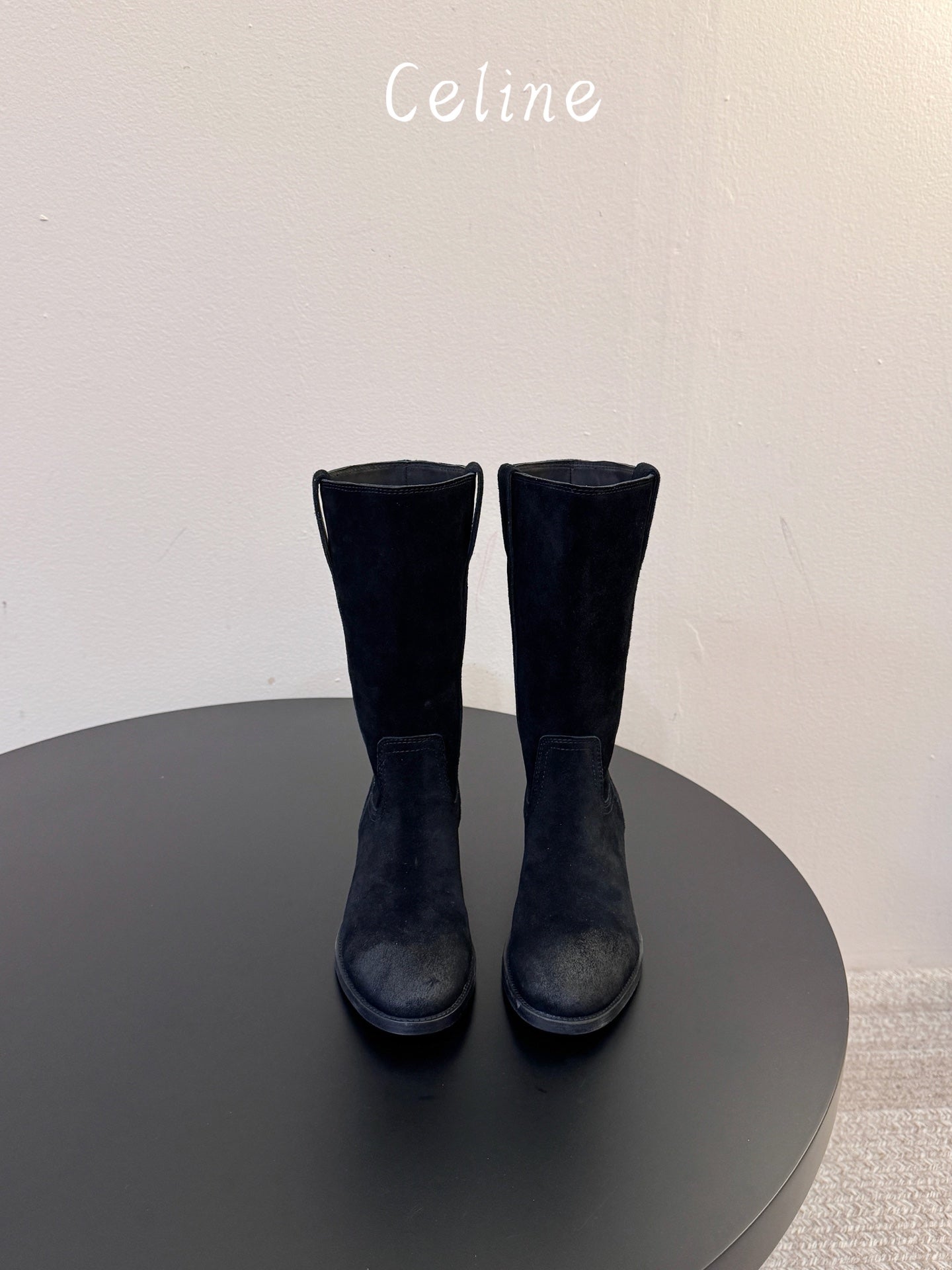 Celine 2026 Knee-High Pull-On Boots Calfskin Suede 104481