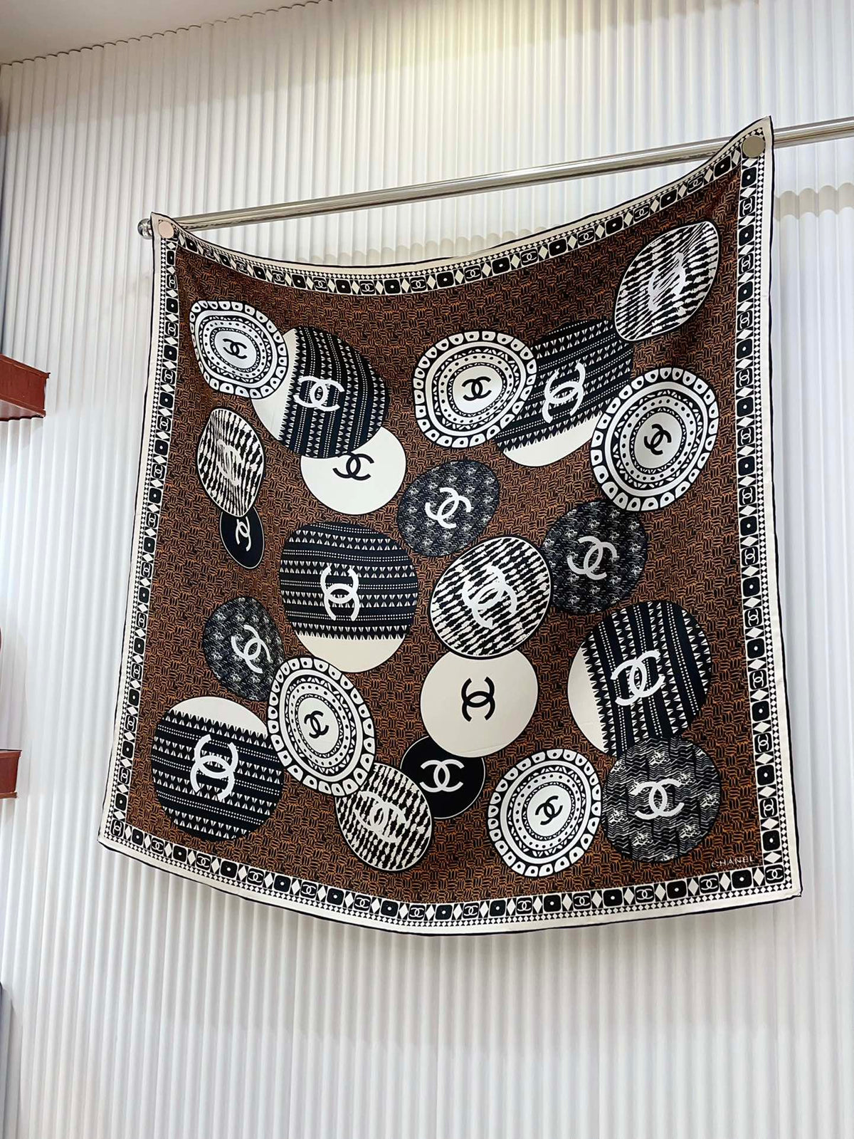 CC Square Scarf 90 CM In Brown Multi-Pattern Silk Twill 231846