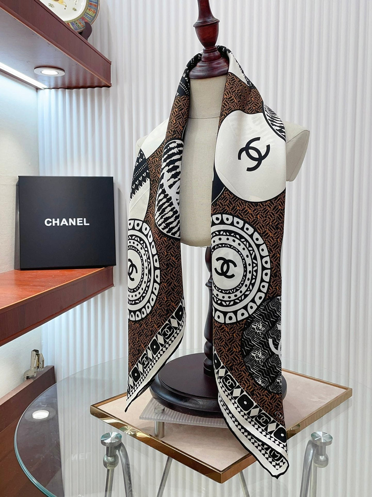 CC Square Scarf 90 CM In Brown Multi-Pattern Silk Twill 231846