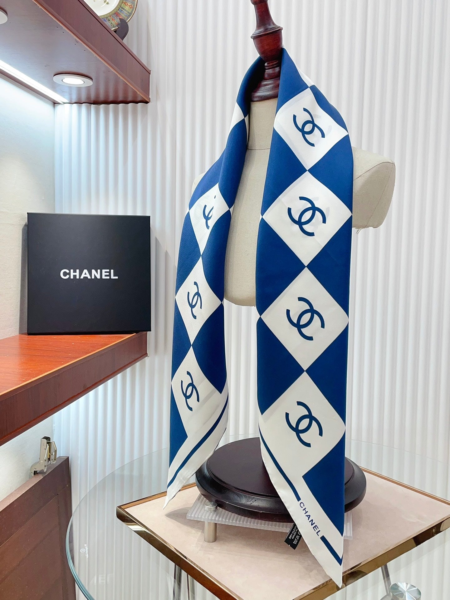 CC Square Scarf 90 CM In Blue And White Striped Silk 174876