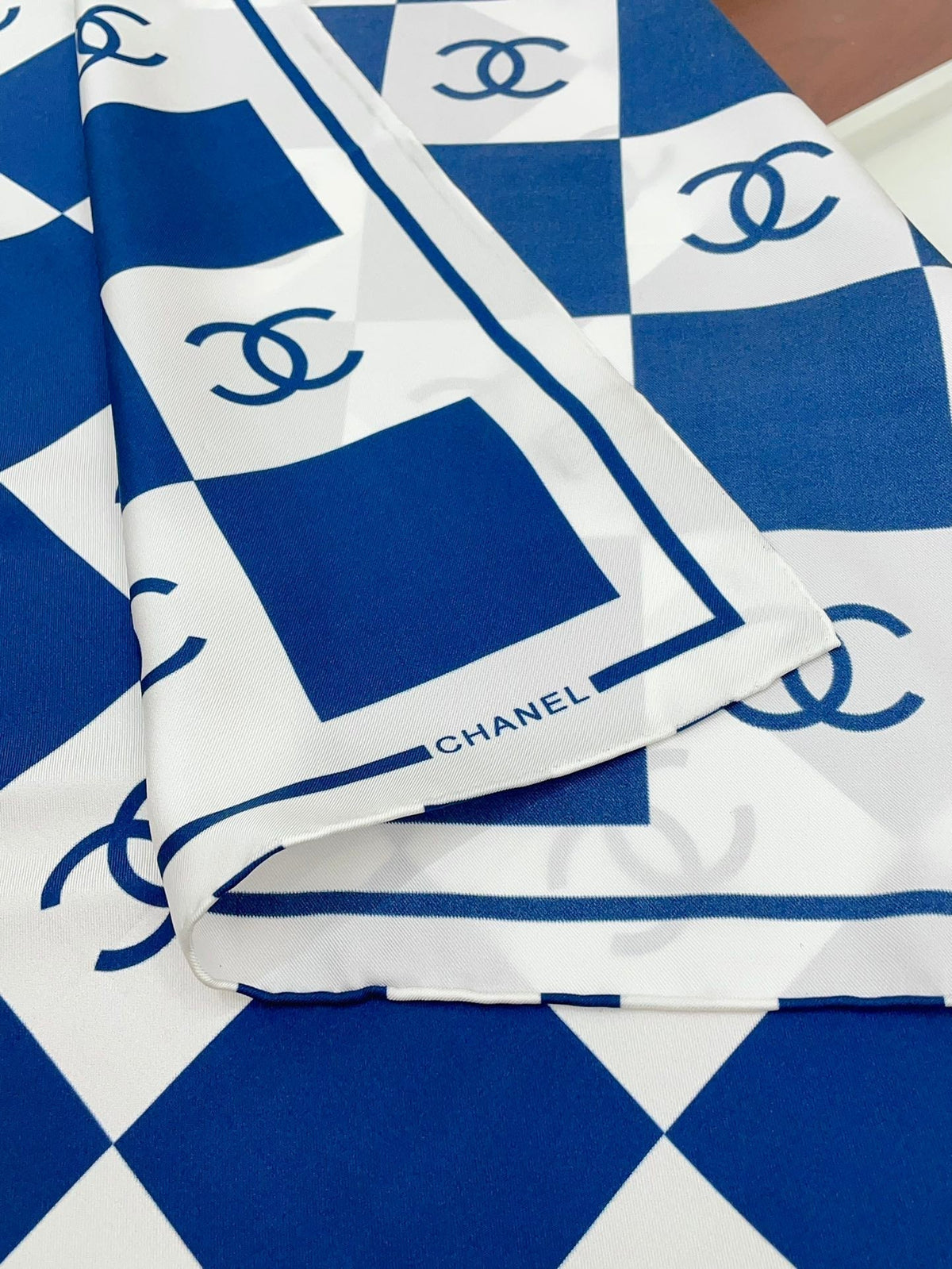 CC Square Scarf 90 CM In Blue And White Striped Silk 174876