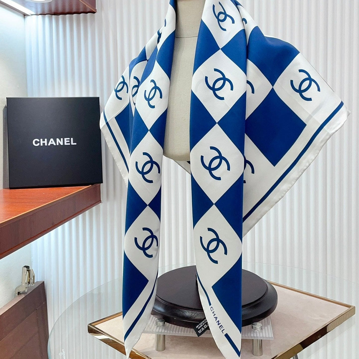 CC Square Scarf 90 CM In Blue And White Striped Silk 174876