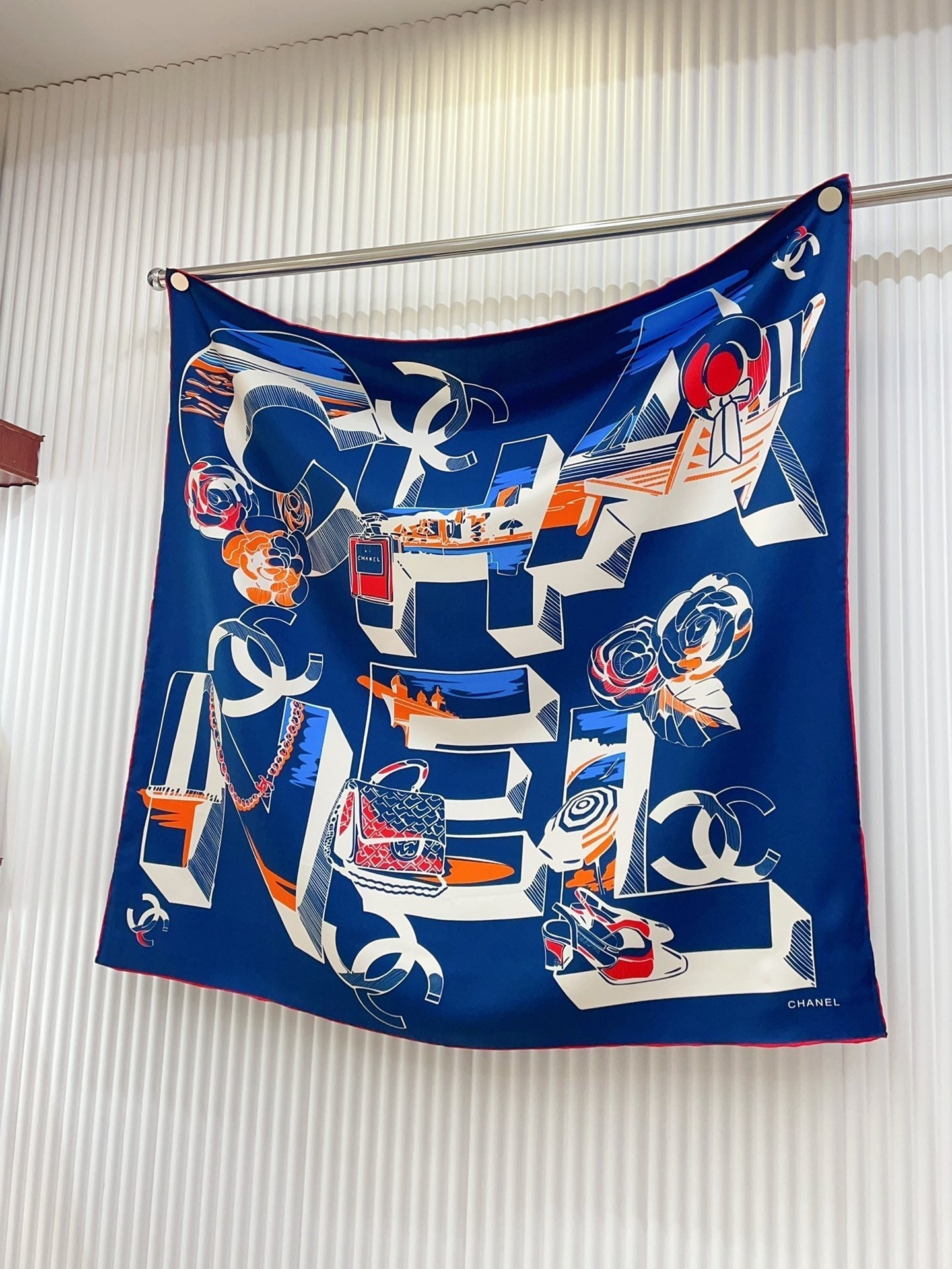 CC Square Scarf 90 CM In Blue Colorful Silk Twill  211097