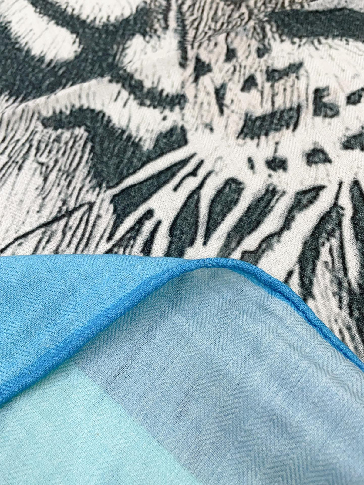 Tigre Royal Double Face Scarf 140 CM In Light Turquoise Colorful Cashmere And Silk 254647