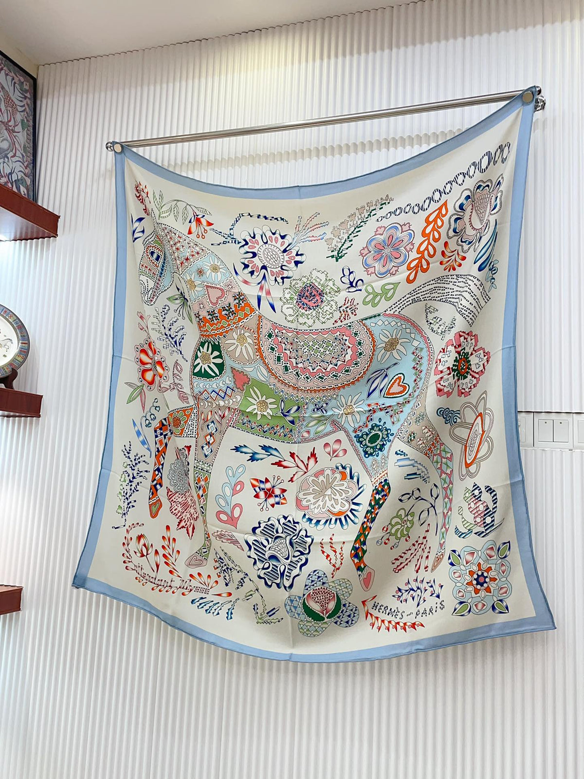 En Attendant Ulysse Shawl 140 CM In Light Blue Colorful Cashmere And Silk 294497