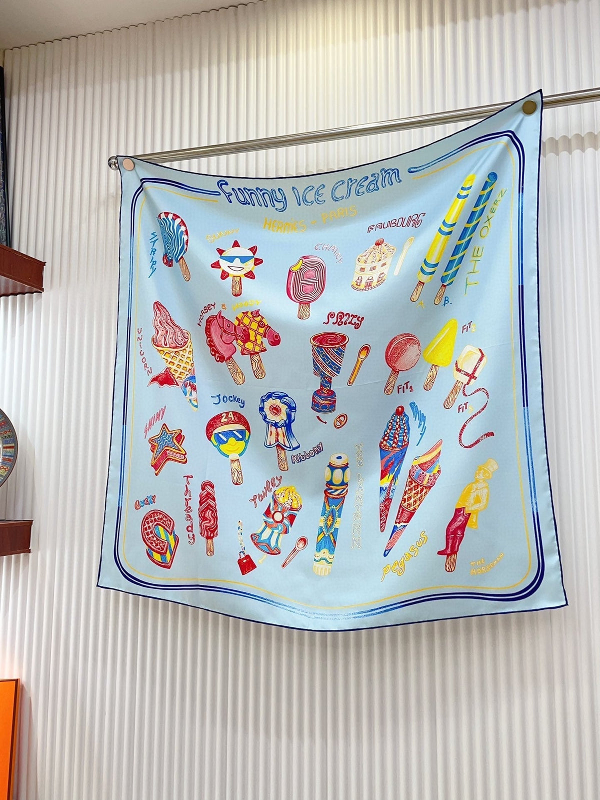 Funny Ice Cream Scarf 90 CM In Light Blue Colorful Silk Twill 300439
