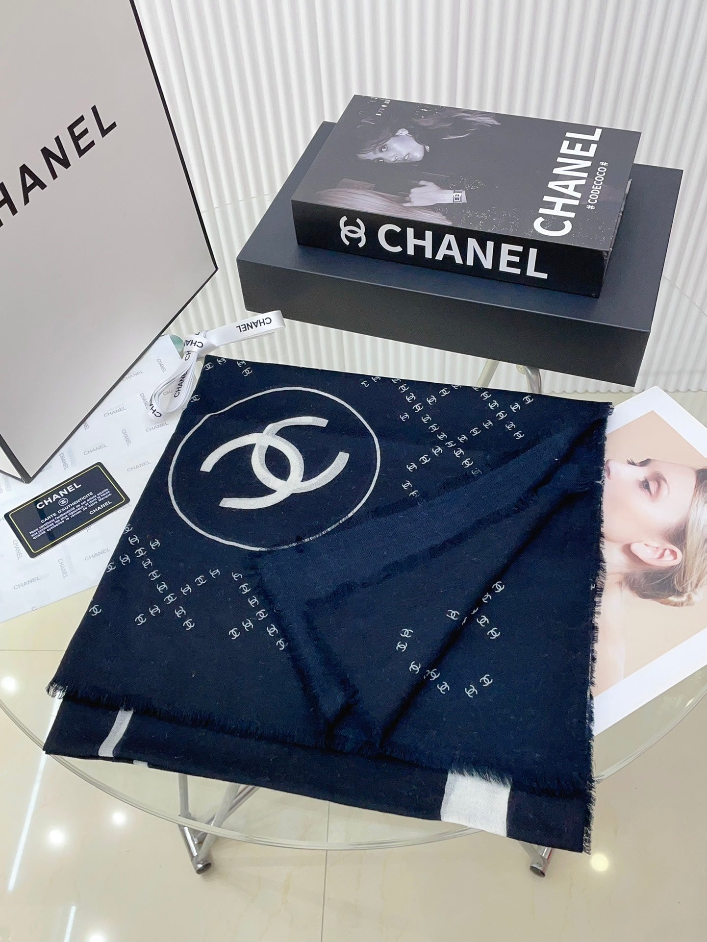 CC Square Scarf 140 CM In Black With White Logo Cashmere 300443