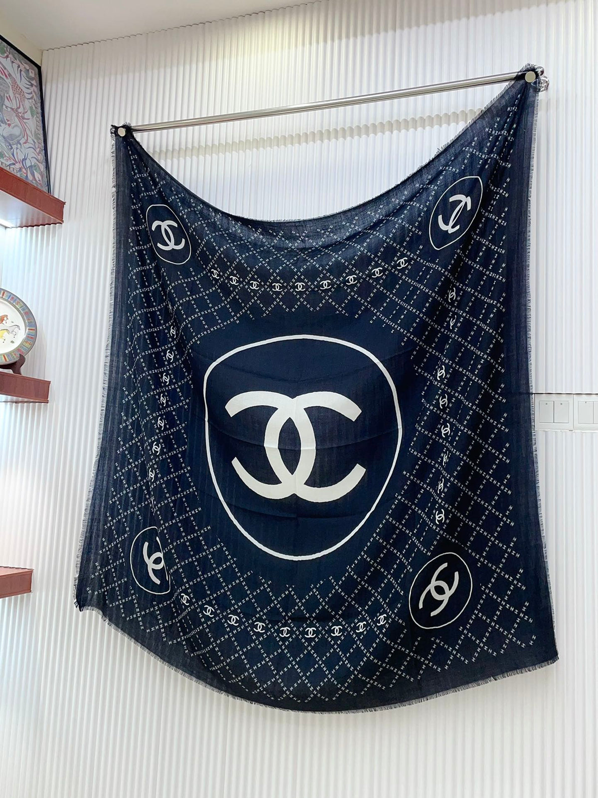 CC Square Scarf 140 CM In Black With White Logo Cashmere 300443