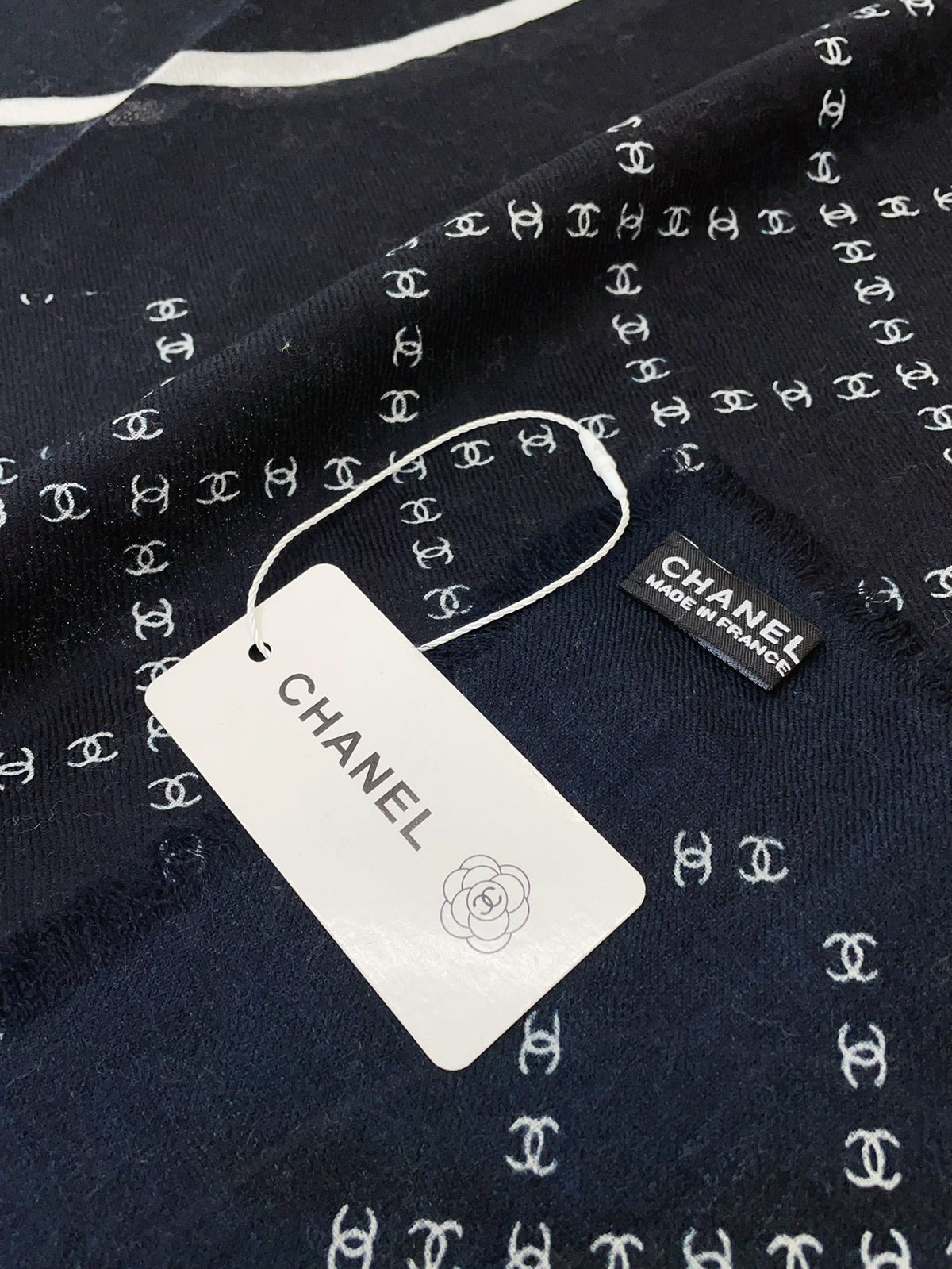 CC Square Scarf 140 CM In Black With White Logo Cashmere 300443