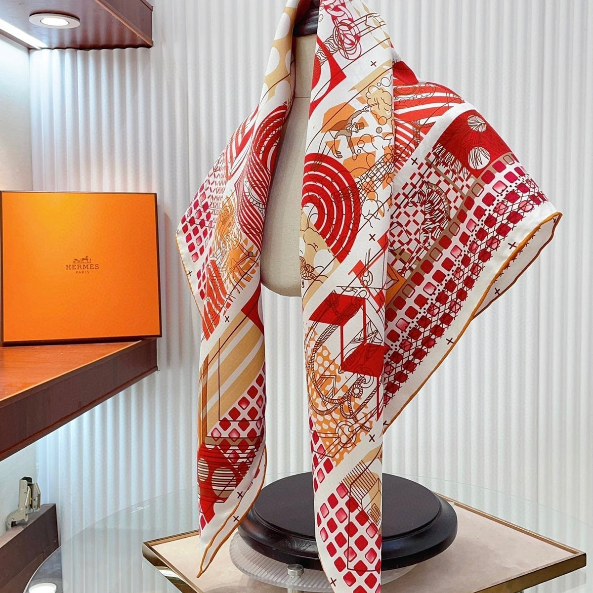 Twilly au Bloc Liste Vernie Scarf 90 CM In Red Colorful Silk 305183